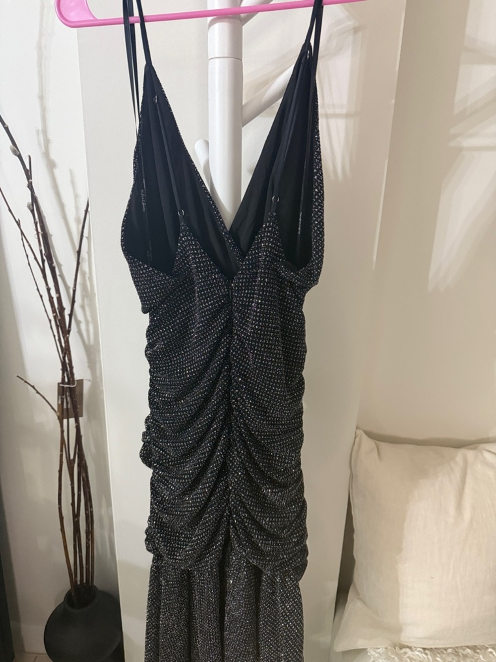 For Love & Lemons Margaux Glitter Dress in Metallic Black Asymmetric - Picture 11 of 11